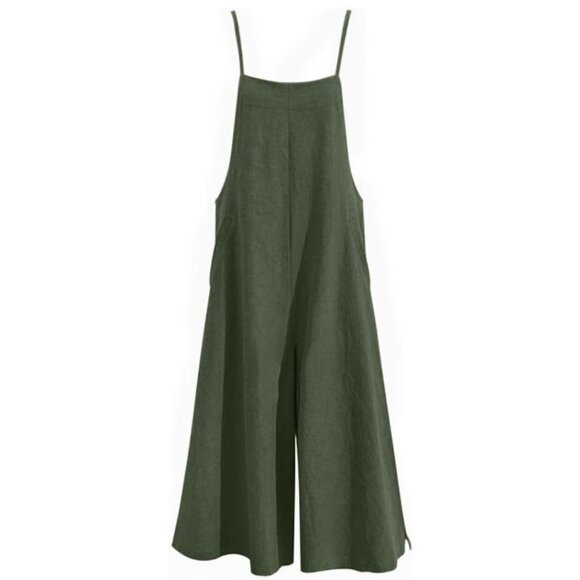 YESNO Dark Army Green Wide Leg Baggy Cotton Romper - Size Small - Picture 3 of 6